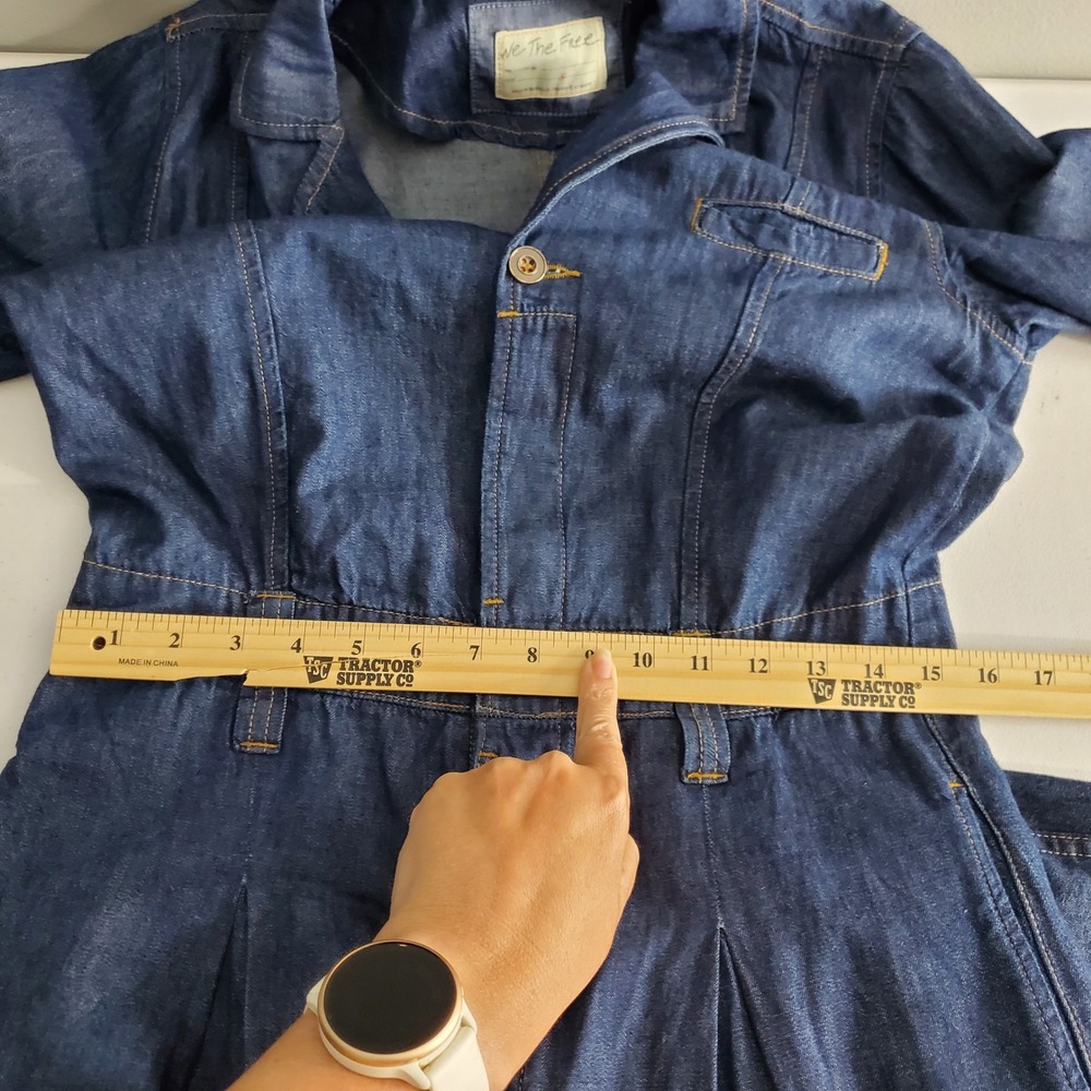 We The Free Free People Franklin Blue Denim Wide Leg Jumpsuit Long Sleeve Small - Picture 8 of 16